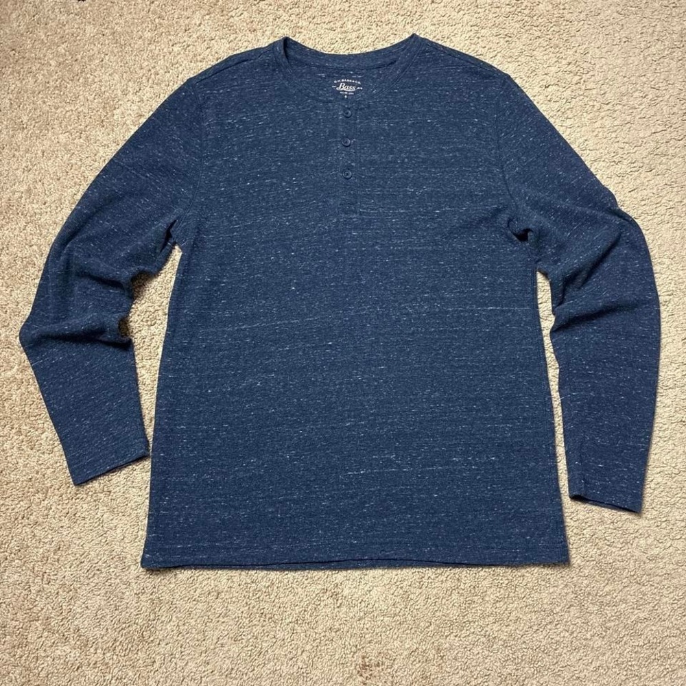 G.H. Bass Y2K Style Navy Blue Long Sleeve Henley Shirt Size Large